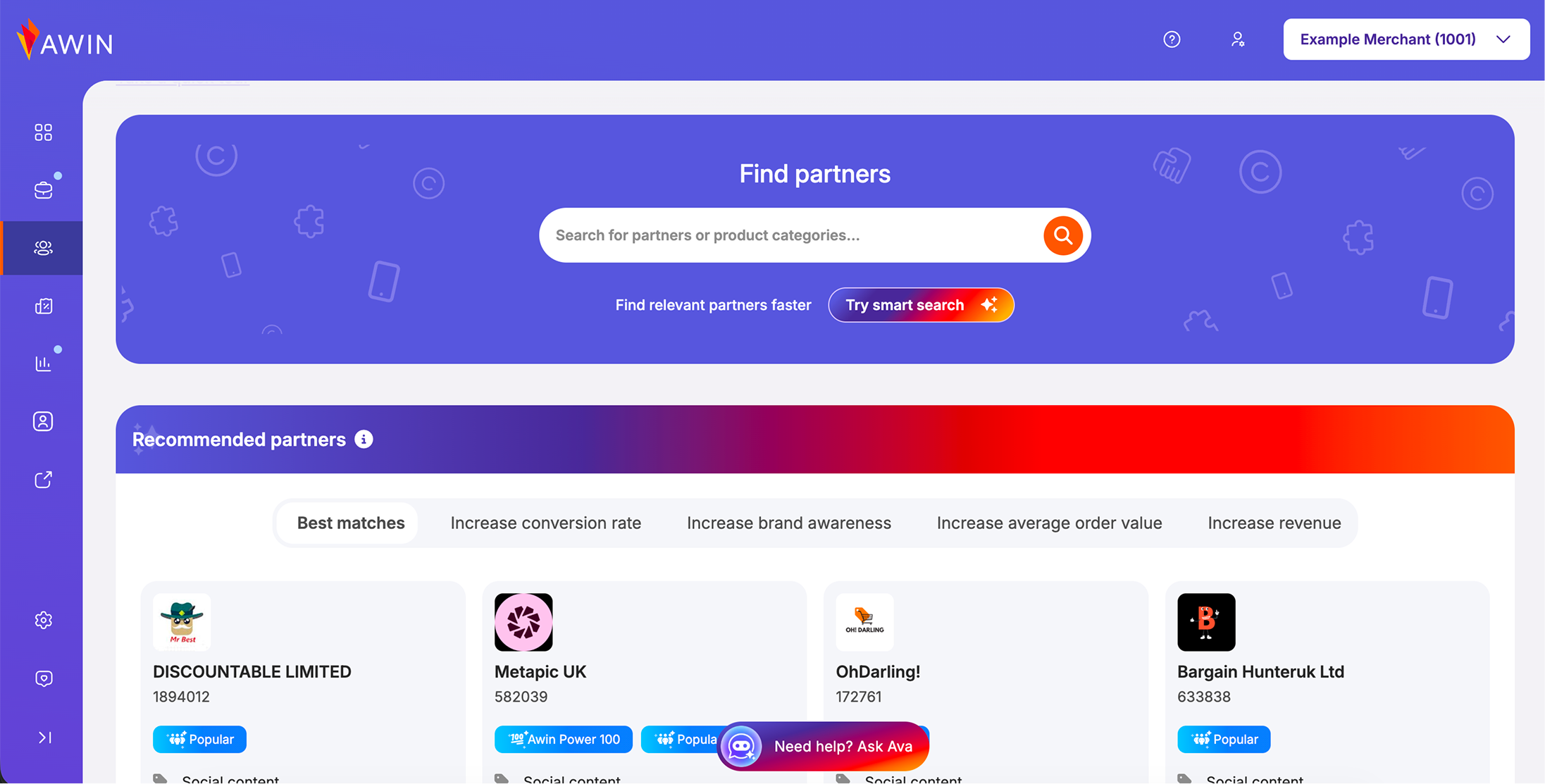 Recommended partners dashboard